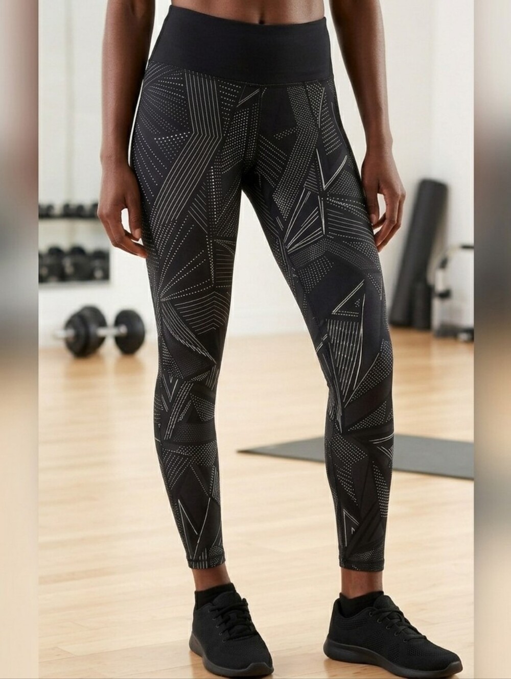 Old Navy Active Compression Leggings Geometric Black White Abstract Size L